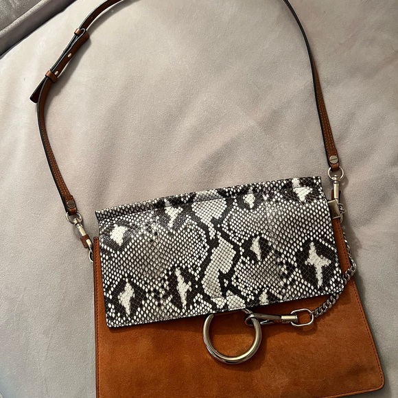 Chloe Python Suede Medium Faye Shoulder Bag - Picture 13 of 15